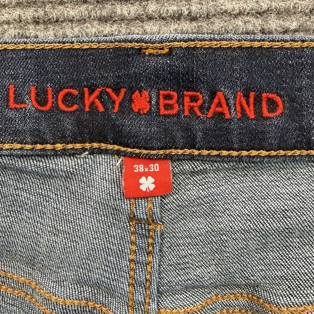 Lucky Brand Classic Straight Jeans Men's 38x30 Actual 38x27 Distressed Blue - Picture 4 of 6
